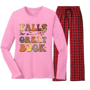 Fall For A Great Book Retro Leopard Autumn Thanksgiving Women's Long Sleeve Flannel Pajama Set 