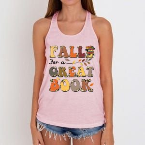 Fall For A Great Book Retro Leopard Autumn Thanksgiving Women's Knotted Racerback Tank