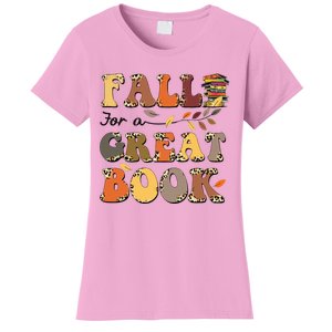 Fall For A Great Book Retro Leopard Autumn Thanksgiving Women's T-Shirt