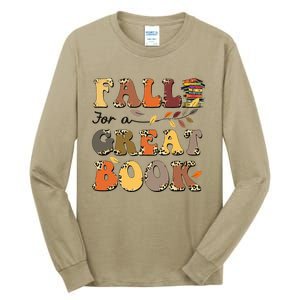 Fall For A Great Book Retro Leopard Autumn Thanksgiving Tall Long Sleeve T-Shirt