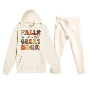 Fall For A Great Book Retro Leopard Autumn Thanksgiving Premium Hooded Sweatsuit Set