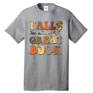 Fall For A Great Book Retro Leopard Autumn Thanksgiving Tall T-Shirt