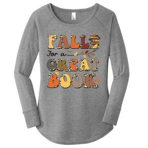 Fall For A Great Book Retro Leopard Autumn Thanksgiving Women's Perfect Tri Tunic Long Sleeve Shirt