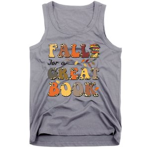 Fall For A Great Book Retro Leopard Autumn Thanksgiving Tank Top