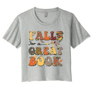 Fall For A Great Book Retro Leopard Autumn Thanksgiving Women's Crop Top Tee