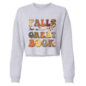 Fall For A Great Book Retro Leopard Autumn Thanksgiving Cropped Pullover Crew