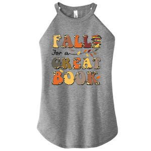 Fall For A Great Book Retro Leopard Autumn Thanksgiving Women's Perfect Tri Rocker Tank