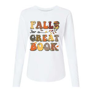 Fall For A Great Book Retro Leopard Autumn Thanksgiving Womens Cotton Relaxed Long Sleeve T-Shirt