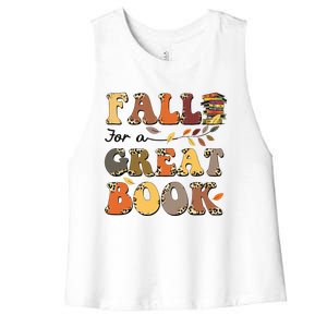 Fall For A Great Book Retro Leopard Autumn Thanksgiving Women's Racerback Cropped Tank