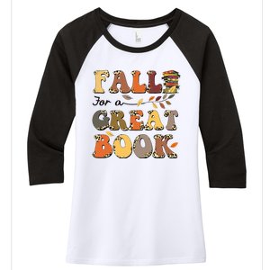 Fall For A Great Book Retro Leopard Autumn Thanksgiving Women's Tri-Blend 3/4-Sleeve Raglan Shirt