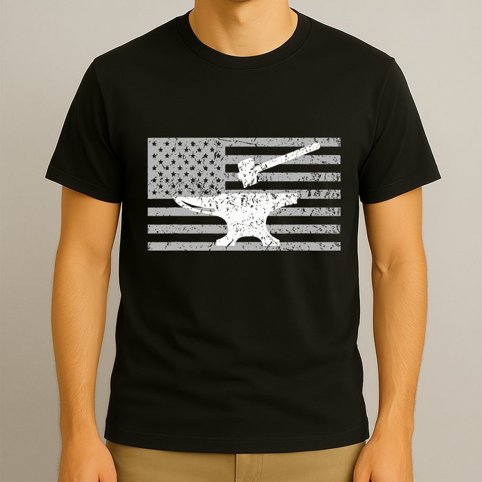 Forging  Forge  American Flag Blacksmith Anvil T-Shirt