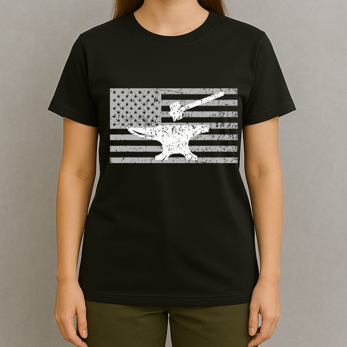 Forging  Forge  American Flag Blacksmith Anvil T-Shirt
