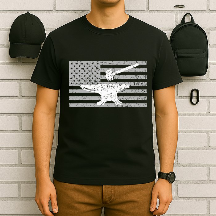 Forging  Forge  American Flag Blacksmith Anvil T-Shirt