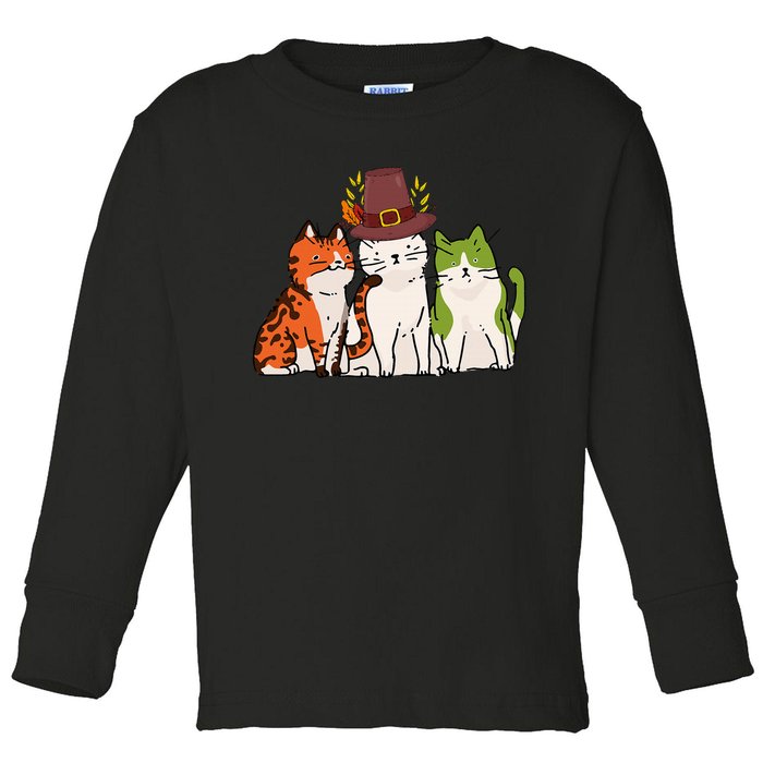 Festive Feline Adorable Cat Celebrating Thanksgiving in Autumn Toddler Long Sleeve Shirt