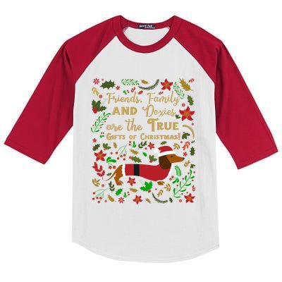 Friends Family And Doxies Christmas For Dachshund Lovers Gift Kids Colorblock Raglan Jersey