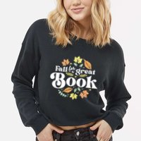 Fall For A Great Book Reading Librarian Autumn Teacher Cropped Pullover Crew