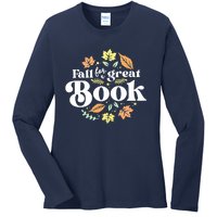 Fall For A Great Book Reading Librarian Autumn Teacher Ladies Long Sleeve Shirt