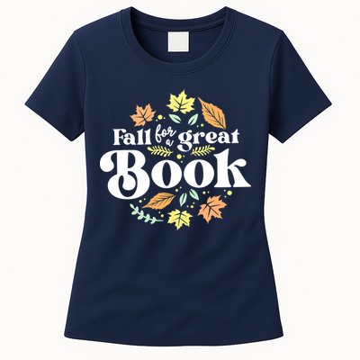 Fall For A Great Book Reading Librarian Autumn Teacher Womens T-Shirt