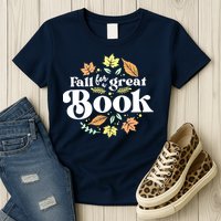 Fall For A Great Book Reading Librarian Autumn Teacher Womens T-Shirt