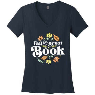 Fall For A Great Book Reading Librarian Autumn Teacher Women's V-Neck T-Shirt