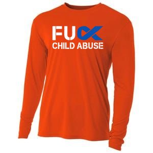 Fuck Fu Abuse Awareness Month Blue Ribbon Prevention Gift Cooling Performance Long Sleeve Crew