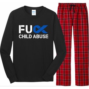 Fuck Fu Abuse Awareness Month Blue Ribbon Prevention Gift Long Sleeve Pajama Set