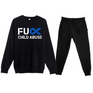 Fuck Fu Abuse Awareness Month Blue Ribbon Prevention Gift Premium Crewneck Sweatsuit Set