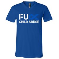 Fuck Fu Abuse Awareness Month Blue Ribbon Prevention Gift V-Neck T-Shirt