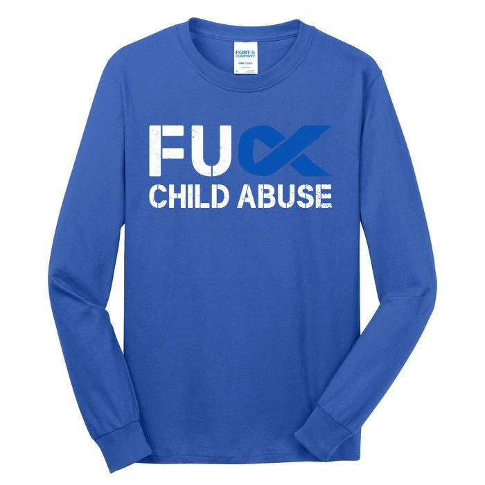 Fuck Fu Abuse Awareness Month Blue Ribbon Prevention Gift Tall Long Sleeve T-Shirt