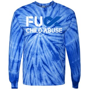 Fuck Fu Abuse Awareness Month Blue Ribbon Prevention Gift Tie-Dye Long Sleeve Shirt