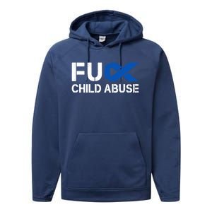 Fuck Fu Abuse Awareness Month Blue Ribbon Prevention Gift Performance Fleece Hoodie