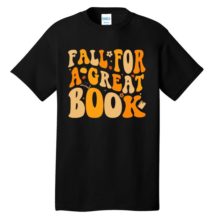 Fall For A Great Book Retro Fall Leaves Autumn Thanksgiving Tall T-Shirt