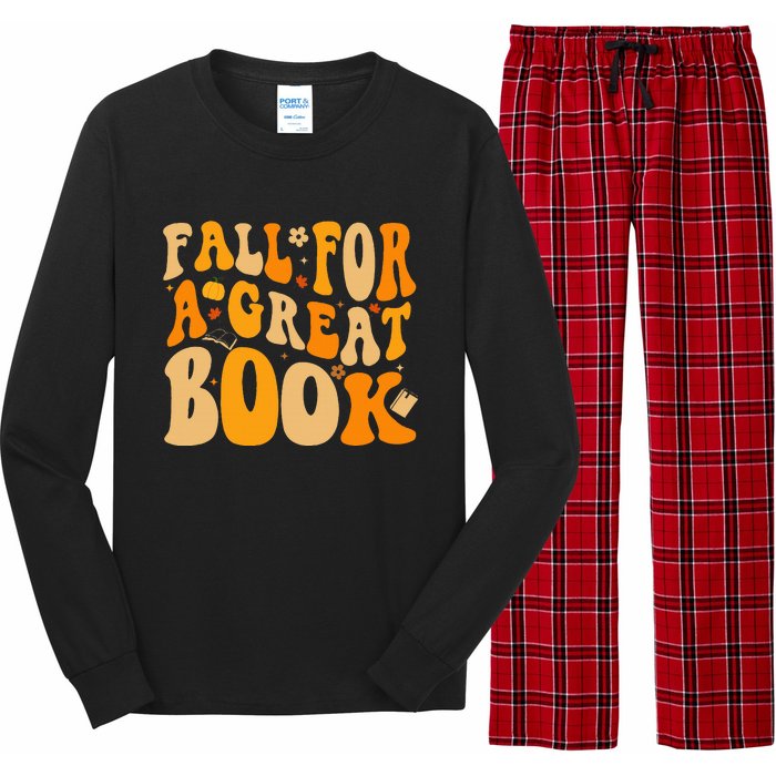 Fall For A Great Book Retro Fall Leaves Autumn Thanksgiving Long Sleeve Pajama Set