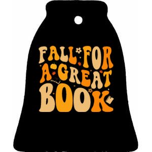 Fall For A Great Book Retro Fall Leaves Autumn Thanksgiving Ceramic Bell Ornament