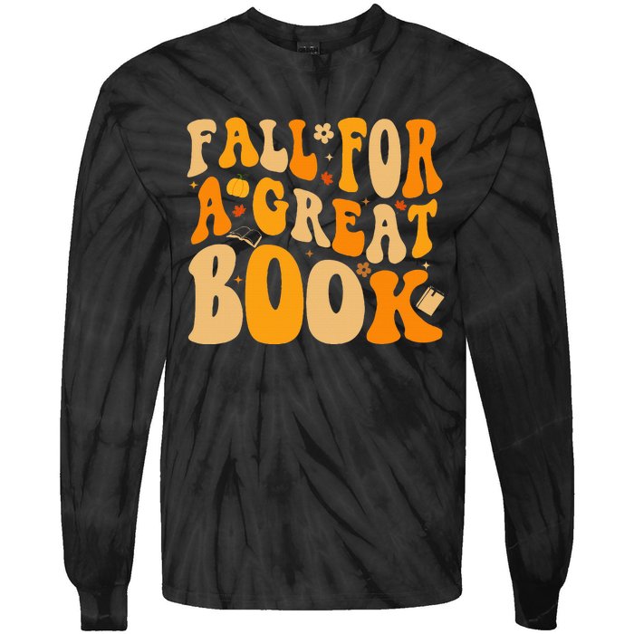 Fall For A Great Book Retro Fall Leaves Autumn Thanksgiving Tie-Dye Long Sleeve Shirt