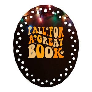 Fall For A Great Book Retro Fall Leaves Autumn Thanksgiving Ceramic Oval Ornament