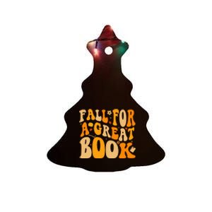 Fall For A Great Book Retro Fall Leaves Autumn Thanksgiving Ceramic Tree Ornament