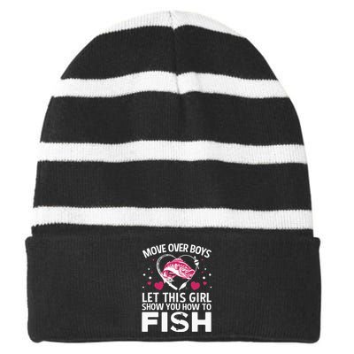 Funny Fishing Art For  Fishing Lover Fisherwoman Striped Beanie with Solid Band