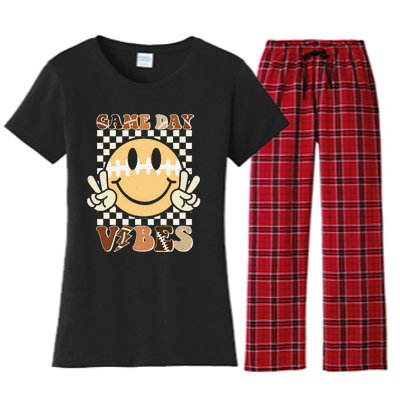 Funny Face American Football Game Day Vibes Sport Women Girl Women's Flannel Pajama Set