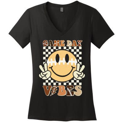 Funny Face American Football Game Day Vibes Sport Women Girl Women's V-Neck T-Shirt