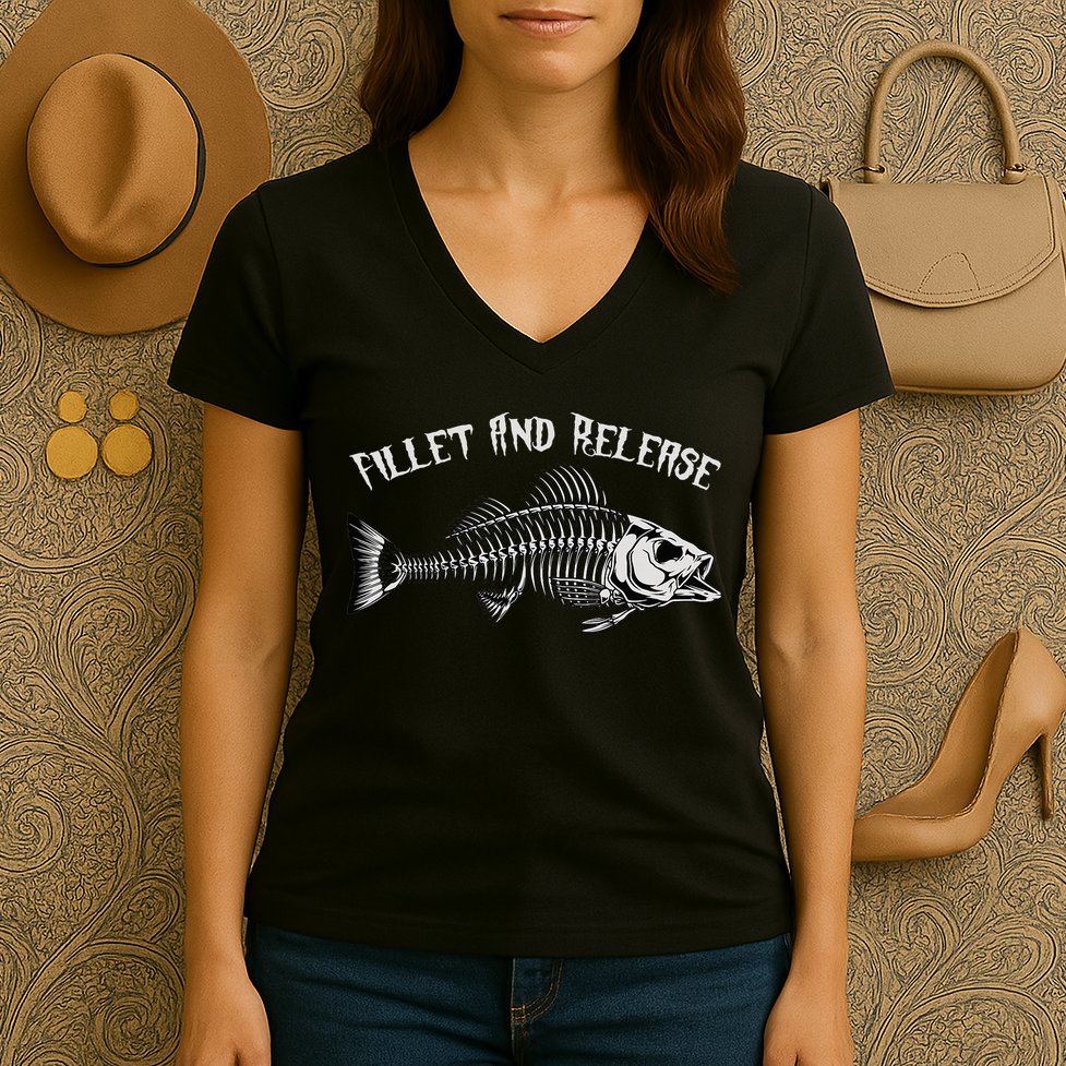 fishing fillet and release cool fisherman humor Women's V-Neck T-Shirt