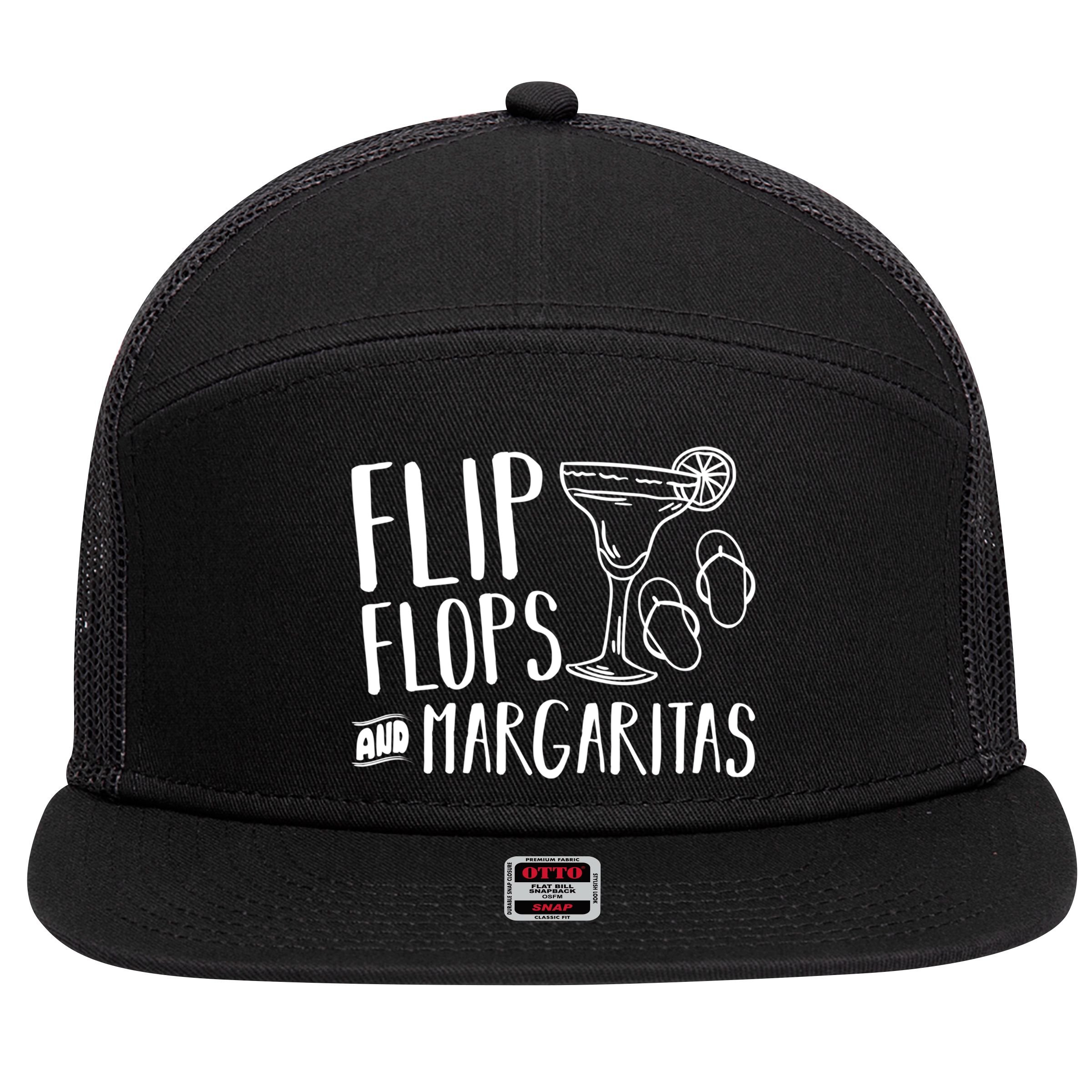 Flip Flops And Margaritas Funny Beach Summer Vacation Cool Gift 7 Panel Mesh Trucker Snapback Hat