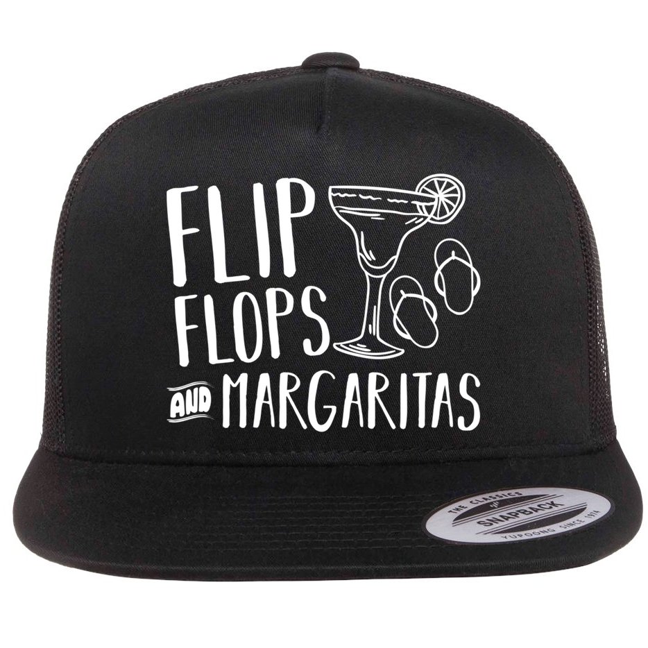 Flip Flops And Margaritas Funny Beach Summer Vacation Cool Gift Flat Bill Trucker Hat