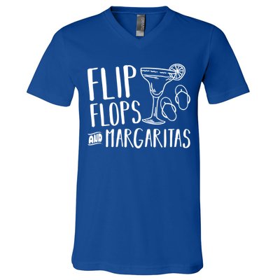 Flip Flops And Margaritas Funny Beach Summer Vacation Cool Gift V-Neck T-Shirt