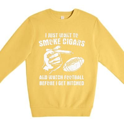 Funny Football And Cigars Bachelor Party Cigar Smoker Design Premium Crewneck Sweatshirt