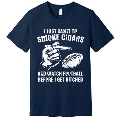 Funny Football And Cigars Bachelor Party Cigar Smoker Design Premium T-Shirt