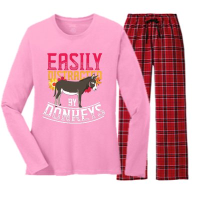 Funny Farm Animal Lover Gift Donkey Women's Long Sleeve Flannel Pajama Set 