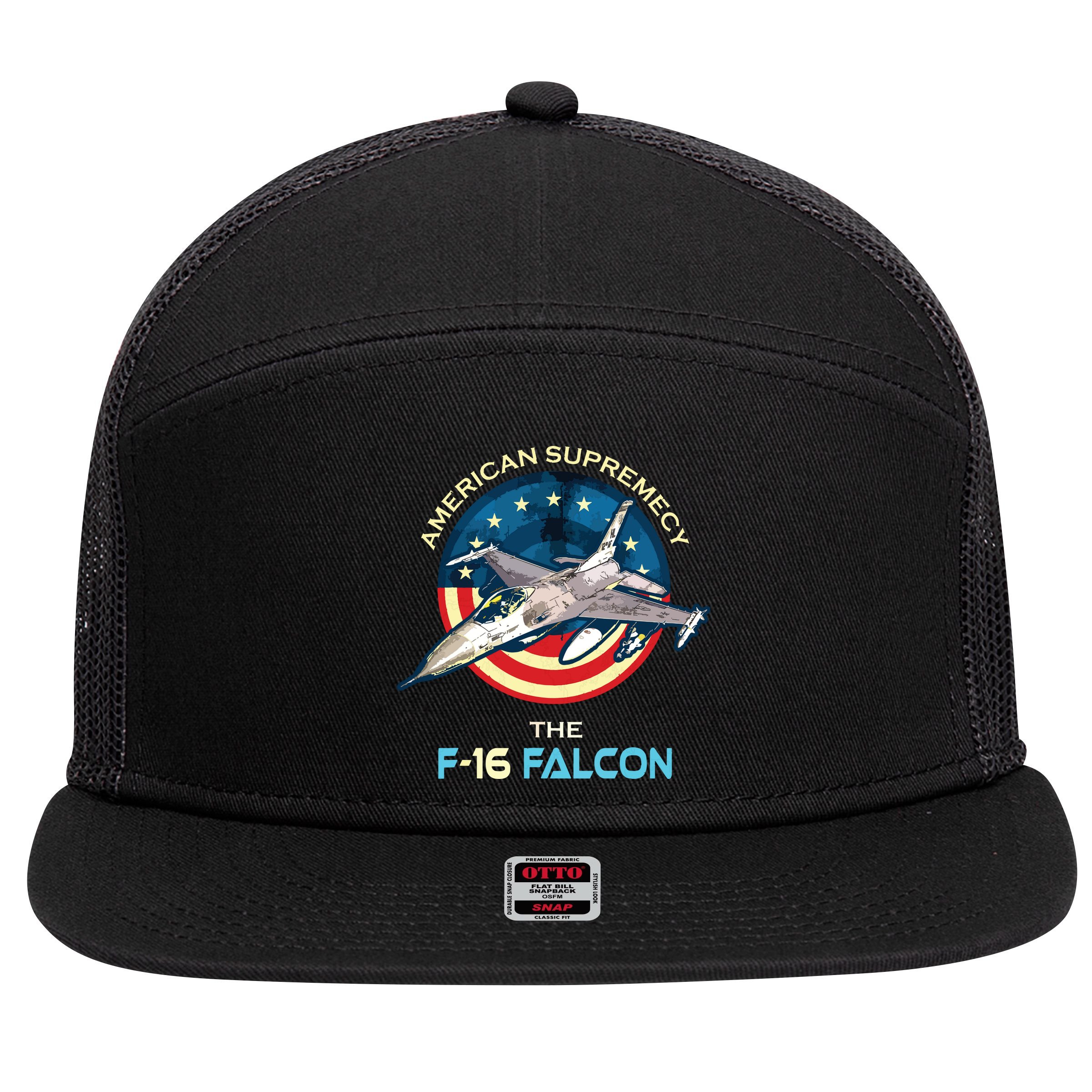 F16 Falcon American Patriotic Fighter Jet 4th Of July Flag 7 Panel Mesh Trucker Snapback Hat