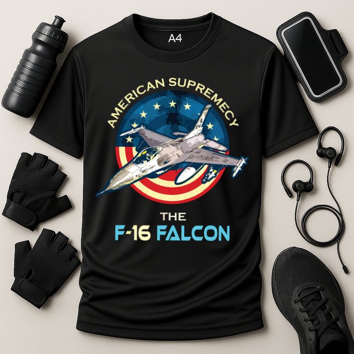 F16 Falcon American Patriotic Fighter Jet 4th Of July Flag Cooling Performance Crew T-Shirt
