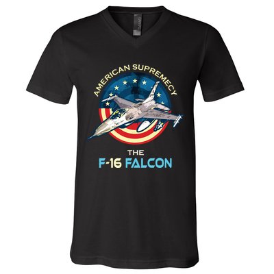 F16 Falcon American Patriotic Fighter Jet 4th Of July Flag V-Neck T-Shirt